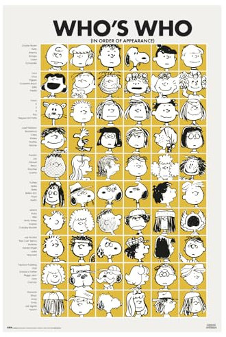 Grupo Erik Poster Peanuts Snoopy Kunstdruck Who is Who- Deko Wohnzimmer oder Deko Schlafzimmer - Deko Zimmer - Größe 61 x 91,5 - Offizieller Snoopy Fanartikel