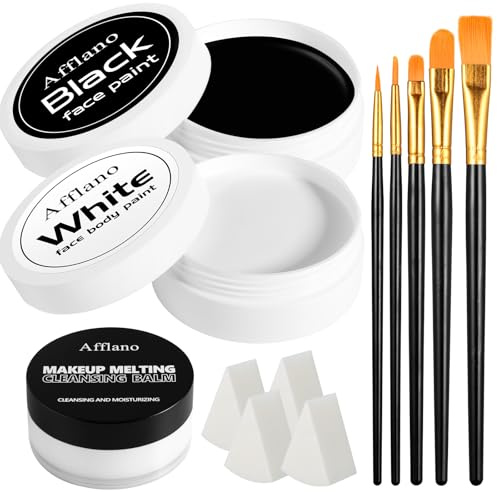 Halloween-Schminke Schwarz-WeiB-Set Profi-Gesichts & Körperbemalung mit Creme-Entferner, Kinder-Gesichtsbemalung fur Theater,Totenkopf, Zombies, Skelett, Karneval Set,12Teilen Halloween SFX Makeup