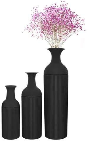 BRRIDE Bodenvase Groß Schwarz, 67/50/40cm Hohe Bodenvasen Set of 3, Dekovase Standvase Zylinder Vase Kunstblume Aus Hochwertigem für Esszimmer Schlafzimmer Corner Flur Büro (Schwarz)