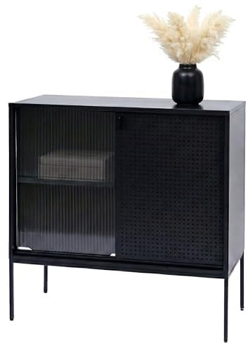 Mendler Kommode HWC-O90 85x80x45cm Metall - schwarz | Schrank, Sideboard, Highboard, Industrial, Staufächer, Schiebetüren