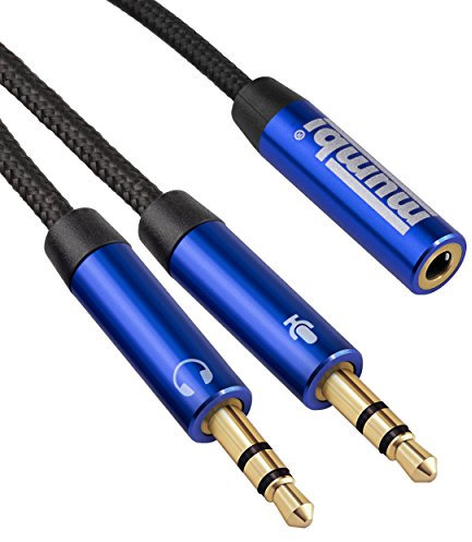 mumbi Smartphone-Headset Adapter Kabel Nylon 2x 3,5mm Klinke an 3,5mm Buchse, 60cm