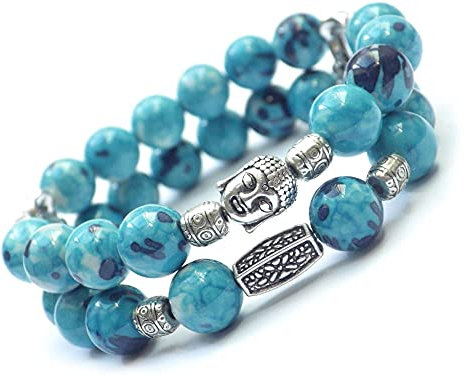 Boho Gipsy Multi-Strang Frau Armband in weißer Jade getönt in blau und lila