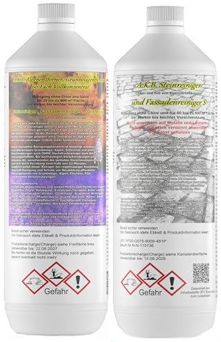 Set A.K.B.Algenentferner, Grünbelagentferner 60-Fach Vollkonzentrat (1L) und Steinreiniger und Fassadenreiniger S (1L), 9923, Algenvernichter