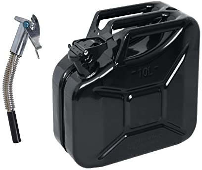 10lt BLACK Metal Jerry Gerry Can + Flexi Spout - Fuel Storage Container Petrol Diesel 10L **10L Black + Flexi Spout**