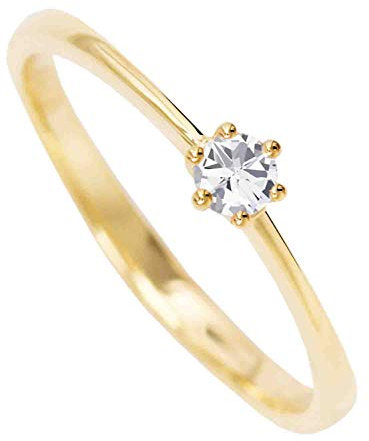 My Gold Damen Verlobungsring Gold 585 Damenring Echtes Gelbgold (14 Karat) Mit Zirkonia Solitär Gr. 46 Heiratsantrag Goldring Golden Love R-07010-W46