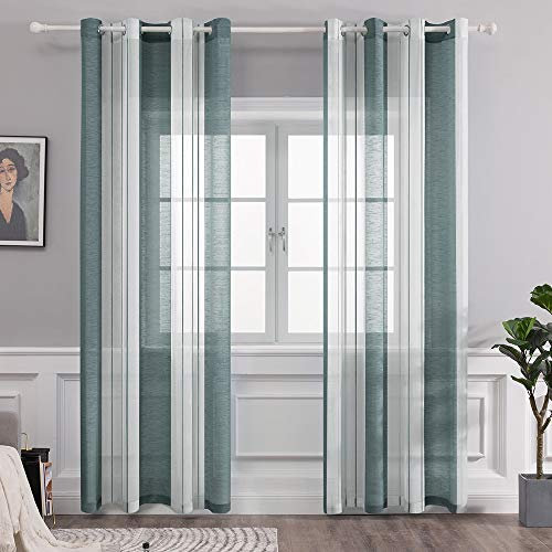 MIULEE Tende a Righe per Interni, Tende Trasparenti in Voile Tenda Salotto Moderne con Anelli, Tenda a Pannello da Interno Finestra a Righe Bianche e Verde, 2X 140x260 CM