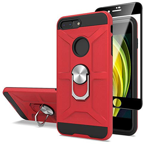 Cuoqing iPhone SE 2020 Case - Silicone Shockproof Hard Protective Phone Cover With Ring Stand for iPhone SE(2020)/8/7, Red