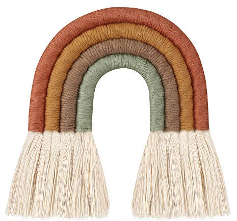 Makramee-Regenbogen-Wanddekoration, Regenbogen-Wandbehang, gewebte Quaste, Wandbehang, Dekoration für Schlafzimmer, Kinderzimmer, Baby, handgefertigt, Bastelgeschenk, 13 cm (5.8 Zoll), orange