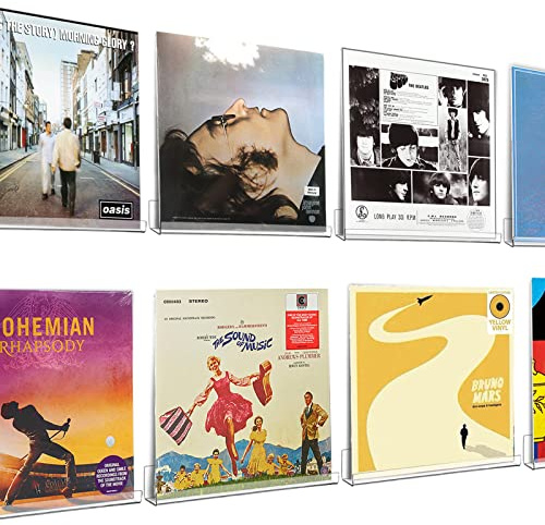 ZOOFOX 8 Pack Vinyl Reord Shelf Wall Mount, 12 Clear Floating Shelves for Wall, Acrylic Vinyl Record Holder with Installation Hardware, Album Record LP Display Rack for Records Collector, Home Decor