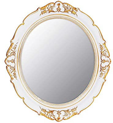 YCHMIR Dekorativer Spiegel, Vintage-Spiegel, Hängespiegel, oval, 37,6 x 33,3 cm, Weiß