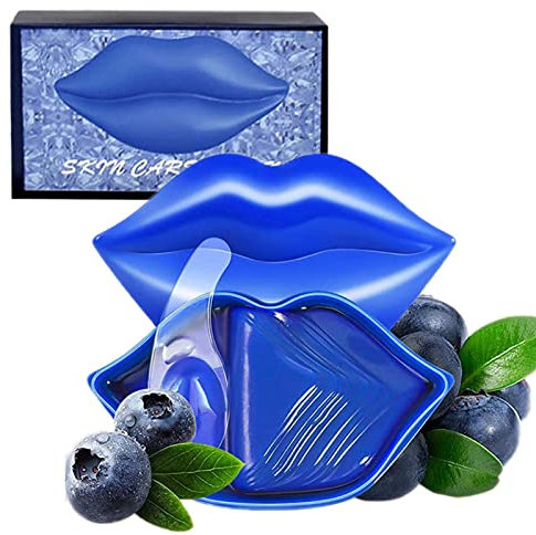 Tongyend 20Pcs Blueberry Lip Masks in Case, Nourishing Balm, Plumping Serum for Dry Lips, Collagen Sleep Anti-Wrinkle Anti-Aging Hydrating Care Pad Plump Your Enhancement Skin