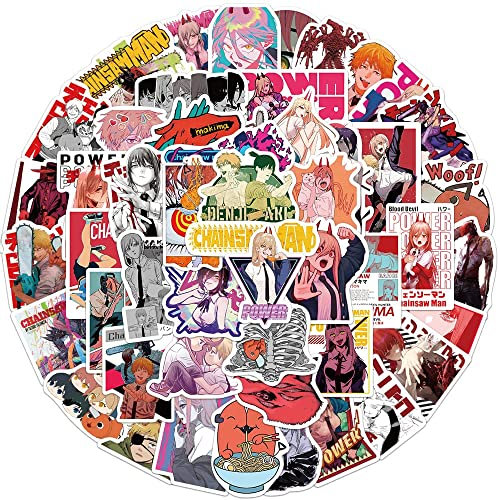 Anime Chainsaw Man Sticker Pack 50pcs,Vinyl Anime Sticker Decals for Water Bottles Laptop Skateboard Notebook, Gift for Adults Kids Teens