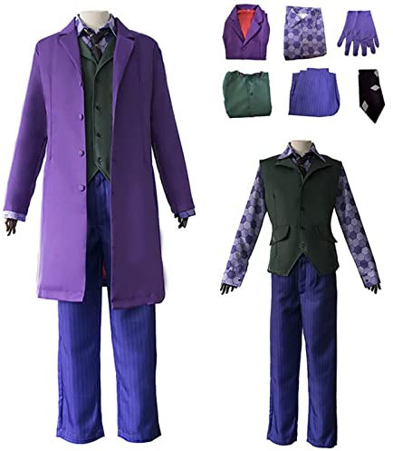 nezababy Joker Costume Clown Cosplay Vestito Cappotto Camicia Gilet Completo Adulto Halloween Deluxe 6 Pcs Set Accessori