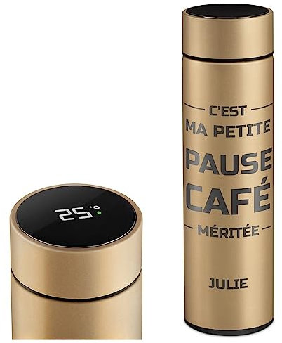 Maverton Mug Isotherme personnalisé pour femmes - Tasse en inox avec Afficheur de température LED - Thermos avec gravure pour maman - amie - pour anniversaire - original - Pause café
