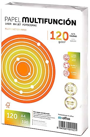 Folios A4 120gr 100 hojas, Papel Multiusos para Impresora, Folios Impresoras Laser y de Inyección, Fotocopiadora, Fax, Para uso Oficina, Material Escolar, Paquete folios. m-office (100 hojas,120gr)