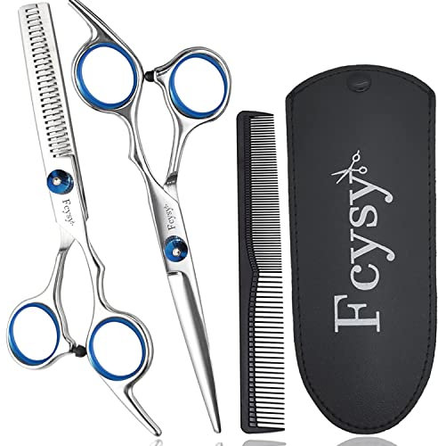 Haarschere Effilierschere Set, Fcysy Haarschneideschere Scheren Set Friseur Haar Schere Frisör, Effilierschere Friseur Profi Haarschere Friseurschere Friseur Set für Frauen Männer Hunde -Blau