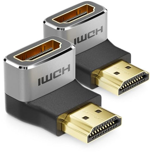 deleyCON 2 Stück HDMI Adapter Kupplung Verbinder 8K@60Hz / 4K@120Hz UHD 7680x4320 Aluminium HDMI 2.1 ARC HDR10+ Dolby Vision VRR ALLM 48Gbps 90° Gewinkelt Grau Schwarz