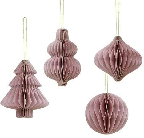 MoDiBa Weihnachtsdeko | 8 Anhänger-Set: je 2X Ornament, Baum, Glocke, Kugel | 7-10 cm | Glitzerrand | Christbaum | Recyceltes Papier FSC Zertifiziert (Rosa)