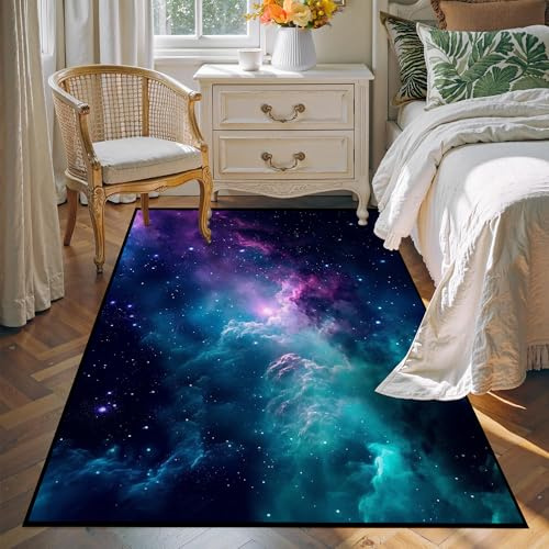 Galaxie-Teppich für Kinderzimmer und Wohnzimmer, 122 x 150 cm, Dunkelblau, Sternenhimmel, Großer Glitzer, Weltraum, Überwurf, Bodenmatte, 180,3 x 119,4 cm