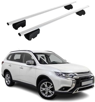 OMAC Dachtrager Quertrager fur Mitsubishi Outlander III 2013-2021 – City Crash getestet – ISO PAS 11154:2006 – Abschliessbar – Max 75 kg – 2 Stangen Silber