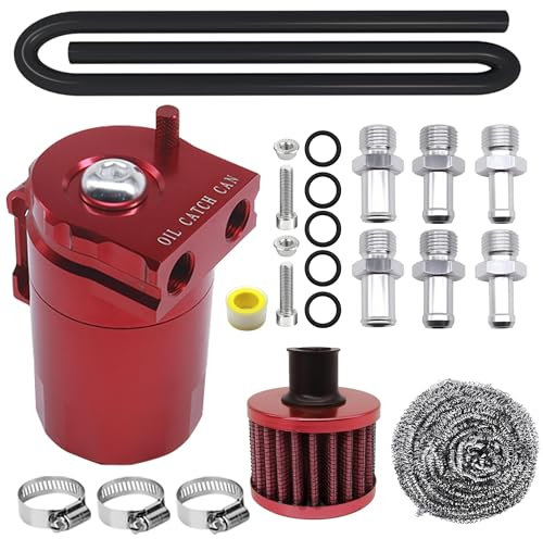 HISports Serbatoio di raccolta dell'olio 350ml in alluminio serbatoio del carburante può serbatoio di stoccaggio dell'olio con filtro dell'aria tubo pezzi di ricambio accessori (rosso)