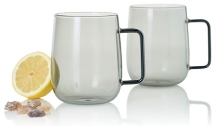 AdHoc TK64 Set aus zwei Glas-Tassen mit Griff YUNA 560 ml | Premium Tee-Tassen aus Borosilikatglas | mundgeblasene Unikate im skandinavischen Design | ideal auch als große Kaffee-Tassen