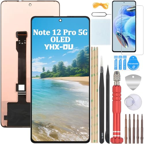 YHX-OU Para Xiaomi Redmi Note 12 Pro 5G OLED Pantalla Reemplazo para Redmi Note 12 Pro 5G Pantalla Táctil LCD Digitalizador de Repuest Asamblea con Herramientas de Reparación(Negro)