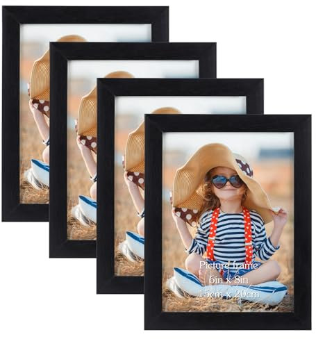 EXYGLO Juego de 4 Marco Fotos 15x20cm, Negro Marcos para Cuadros Multiples, De Pie Vertical u Horizontal, para Decorar Salones, Pasillos, Dormitorios, Oficinas, para Mesa y Pared