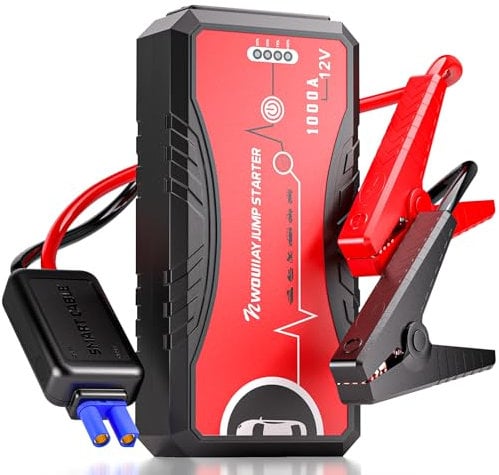 NWOUIIAY Avviatore Batteria Auto, 1000A 13200mAh 12V Avviatore di Emergenza per Auto(Motori Fino a 6.0L Gas/5.0L Diesel), Booster Avviamento Auto Portatile con Torcia a LED, Porta USB QC3.0 e Type C
