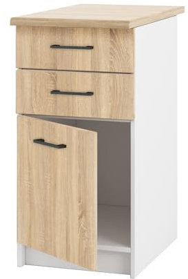 Unterschrank mit Arbeitsplatte und Schubladen 40 cm - hohe Qualität - zum Selbstaufbau - ideal für den Einbau von Backöfen (Sonoma Eiche)