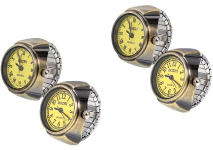 WRITWAA 4 Stück Ringuhr Ringe für Männer Uhren auf finger achten Mini damenarmbanduhr ladies watch Männer Ringe Herrenringe lässige Fingeruhr Uhr mit rundem Zifferblatt Metall Golden