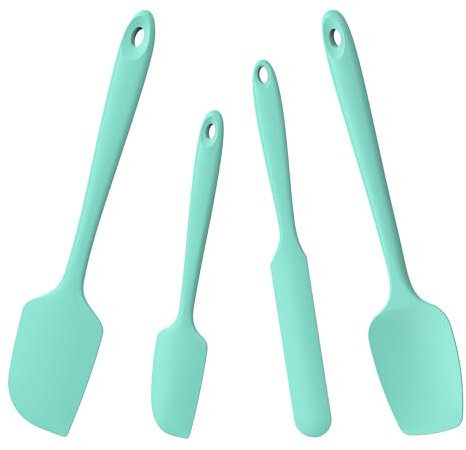 Doosu Silicone Spatula Scrapers Set of 4, 315℃ Heat Resistant Food Grade Rubber Baking Cooking Spoon Spatula Non-Stick Kitchen Utensils for Mixing Scraping Stirring Serving Folding (Aqua Sky)