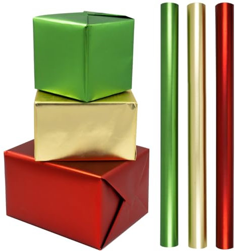 3 rouleaux de papier cadeau mat, 43 cm x 3 m, rouge, vert et or, papier cadeau d'anniversaire pour mariage, Saint-Valentin, anniversaire, fête, décorations de cadeaux de festival