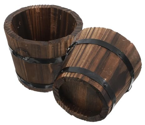 HANABASS 2piezas Maceta De Barril De Madera Cubos Redondos para Suculentas y Flores Maceta De Madera Multifuncional para Bonsáis y Plantas