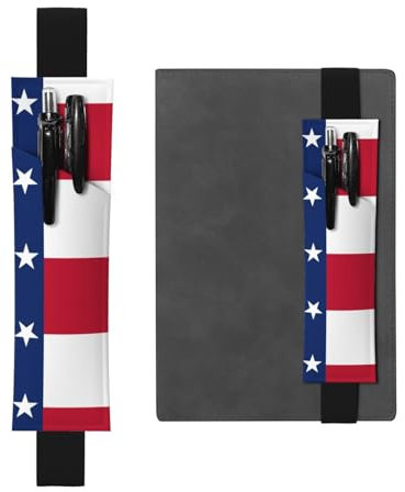 Porte-stylo en cuir noir avec motif drapeau WZYWHJ du Texas – Bande élastique en cuir PVC de qualité supérieure pour cahiers, journaux et planificateurs