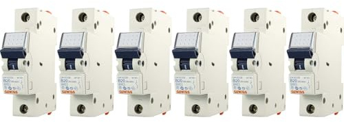 Sicherungsautomat B20 20A 6er Set Leitungsschutzschalter DIN MCB Hutschiene | Gewiss Serie 90 Leitungsschutzschalter Typ B, 230 V, 6 kA mit Hutschiene, Überstrom- und Kurzschlussschutz IP2X