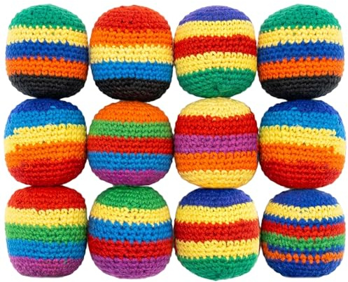 Vistnale Palline da giocoleria|12 pezzi di sacchetti di fagioli da giocoleria intrecciati a mano, sacchetti di fagioli riempiti di granuli ecologici, modelli di colori casuali per tutte le età