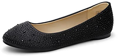 DREAM PAIRS Womens Ballet Flat Slip-on Rhinestone Ballerina Pumps Shoes Loafers,Size 5,Black,Sole-Shine