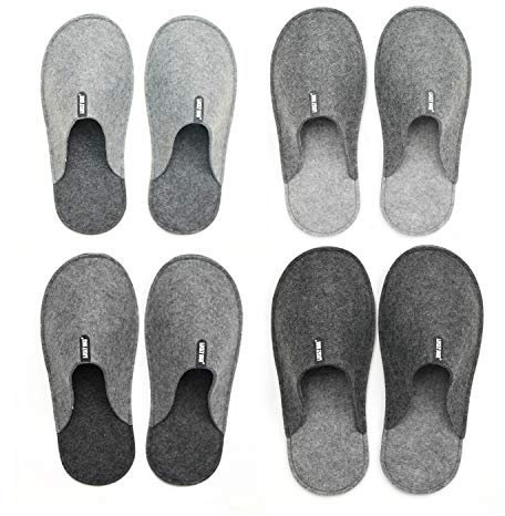 Lucky Sign - Pantofole per Ospiti 4 Paia X-Form Antiscivolo Ciabatte in feltro di alta Qualità Unisex, Small/X-Large - Grigio