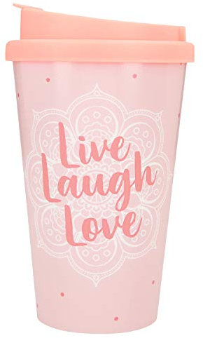 Depesche Live Laugh Love 2180.033 - Tazza in plastica con scritta, 350 ml, riutilizzabile