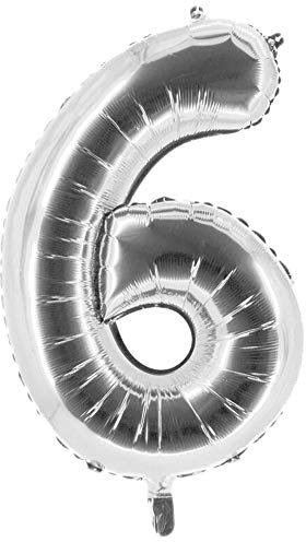 Party Factory XXL Folienballon Zahl 6, Luftballon 100cm, silber, Geburtstag, Abi, Jubiläum, Party Ballon, Heliumballon, Deko