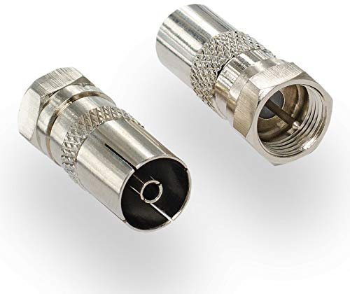 HB-DIGITAL SAT-Antennen-Adapter: F-Stecker (Satelliten DVB-S/S2 Anschluß männlich) zu IEC-Buchse (Kabelfernsehen DVB-C, Terrestrischer DVB-T2 Anschluß weiblich) Koaxial TV Steckverbinder Vernickelt