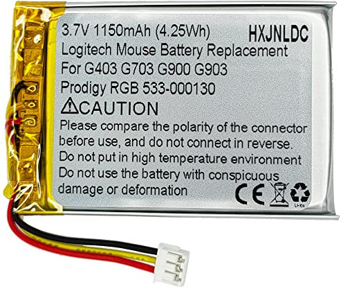 DC 3.7V 1150mAh Lithium polymer rechargeable battery for Logitech Wireless mouse G403 G703 G900 G903 Prodigy RGB 533-000130