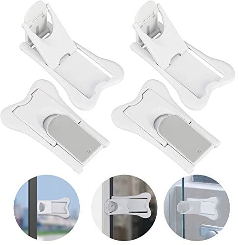 WENRERO 4 PCS Cerradura de Seguridad para Niños Bloqueo Ventanas Correderas para Bebés Con Adhesivo Correderas Bloqueo de Seguridad de ABS Cierre Seguridad para Niño Ventana Corrediza Gabinete Puerta