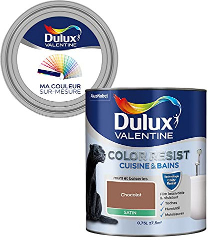 Ma Couleur Sur-Mesure par Dulux Valentine – Peinture Intérieure Murs, Plafonds, Boiseries - Palette Intemporelle, Cuisine & Bain Satin, Chocolat, 0,75 L