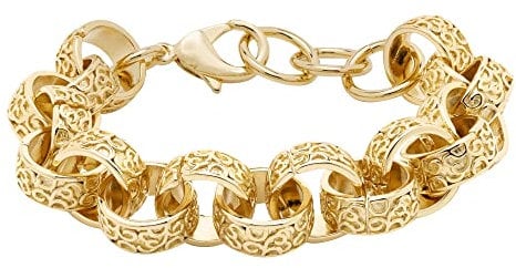 THE BLING KING 15mm XXL Gold Ornate Belcher Chain Bracelet Premium Luxury Finish 18K Real Gold Plated Jewellery Heavy and Chunky Bracelet (Length: 9 Inches, Weight: 85 Grams)