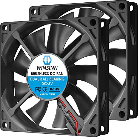 WINSINN DC 80mm Fan 5V 8015 Dual Ball Bearing Brushless Cooling 80mmx15mm 2PIN (Pack of 2Pcs)