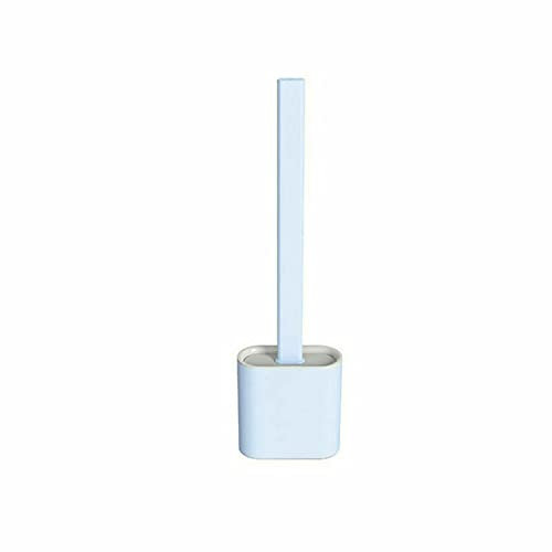 Silicone Toilet Brush and Holder Bathroom Set, TPR None Slip Long Plastic Handle and Soft Flexible Silicone Bristles, Includes Anti-drip Base Holder (Blue)