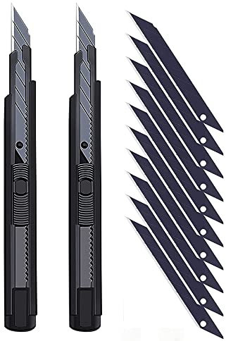 Gebildet 2pcs Cuchillos Utilitarios Retráctiles con Hoja a Presión de 30 Grados,Cuchillo Cortador de Caja de Cartón con Cerradura con 10pcs Hojas Afiladas Adicionales para Oficina,Hogar,Manualidades