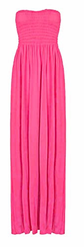 JM CLOTHING Vestidos largos de verano transparentes para mujer, ropa de playa, sin tirantes, estampado floral, vestido de verano ondulado, a la moda, fucsia, L/XL grande